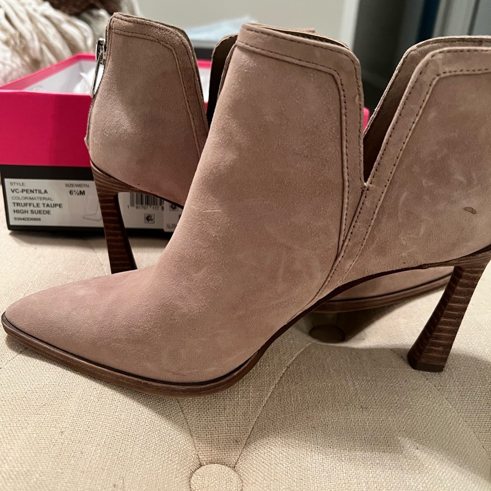 Vince Camuto Truffle Taupe High Suede Booties